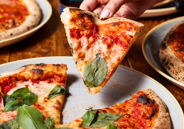 Slice of margherita pizza