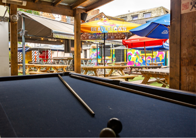 Pool table in beer garden