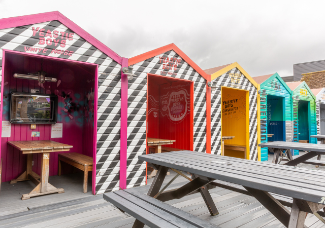 Outdoor huts in beer garden