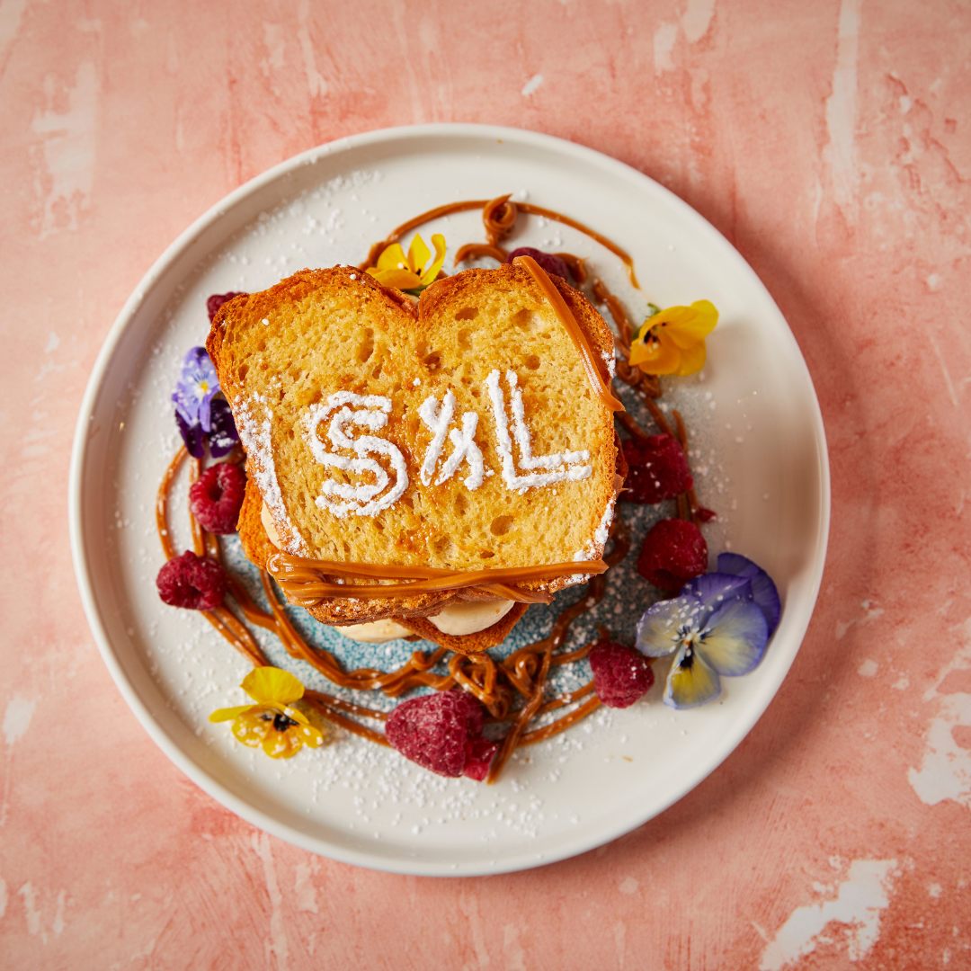 S&L Brunch dish with logo in powdered sugar