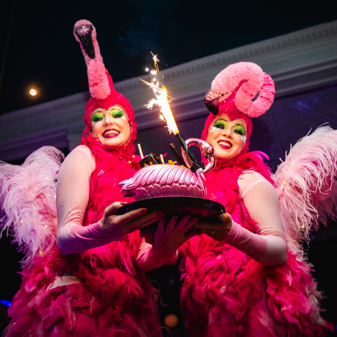 S&L staff dressed up as flamingos