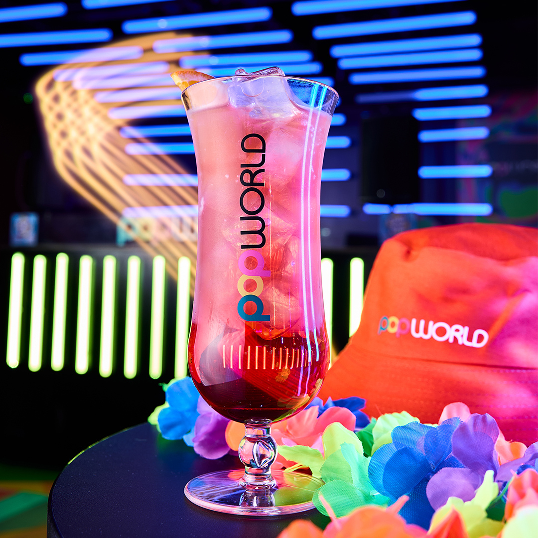 Popworld cocktail and bucket hat