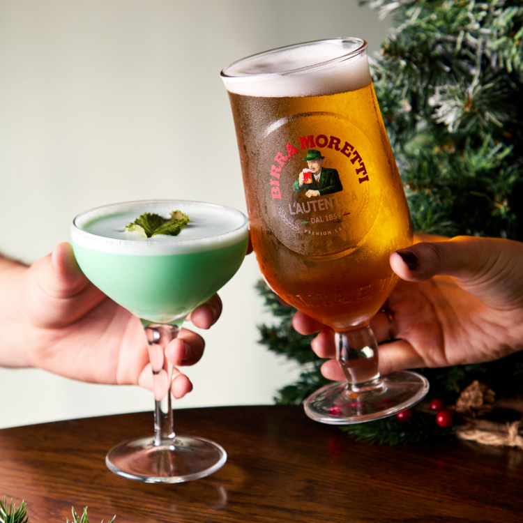 Pint of Birra Moretti and Festive Cocktail