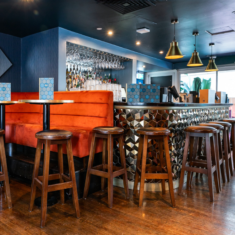 bar area and stools