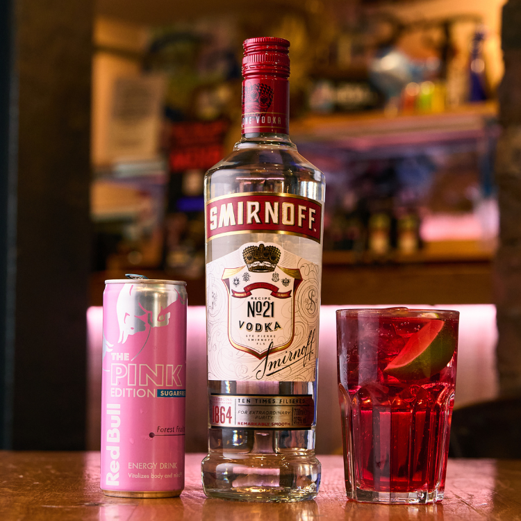 Double vodka & pink red bull