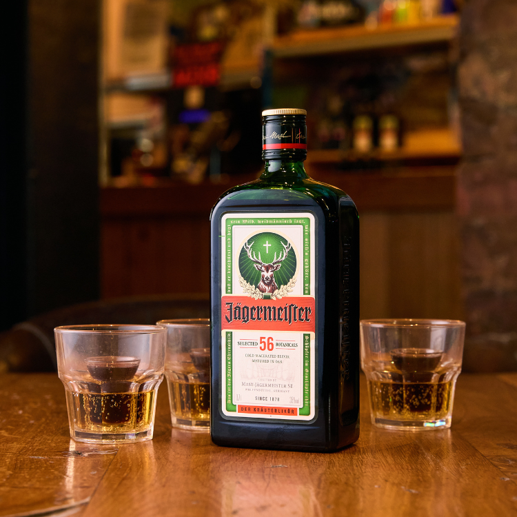 Bottle of Jagermeister & jager bombs