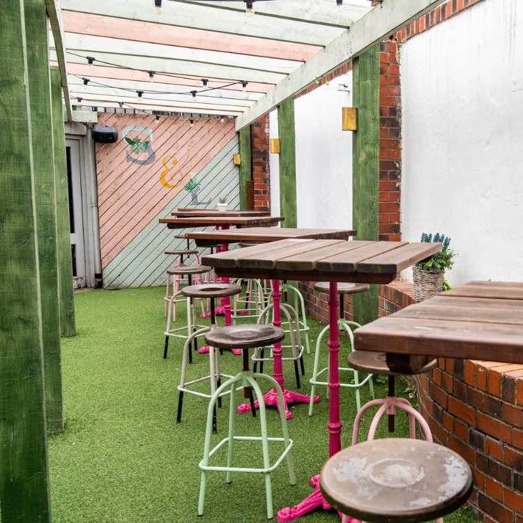 Stool seating in beer garden