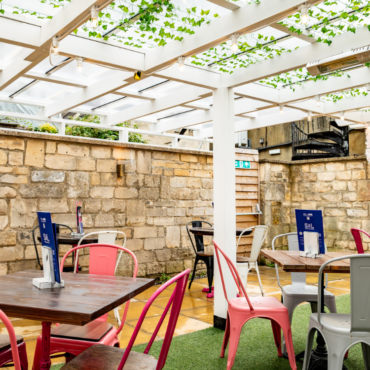 table seating in the beer garden