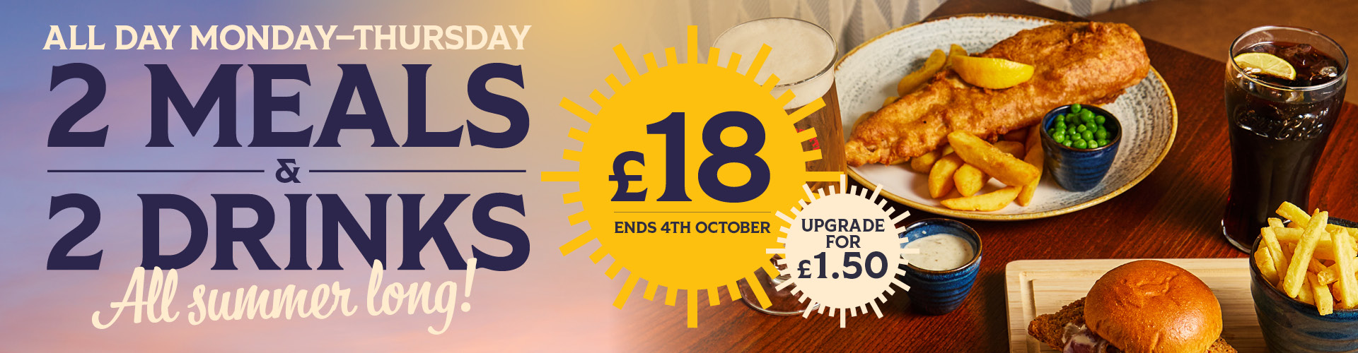 2 Meals & 2 Drinks for £18